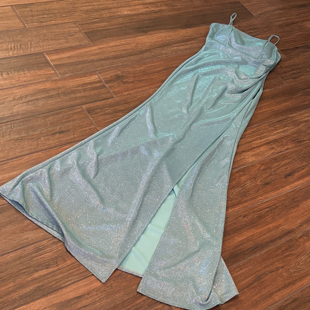 NWT Midnight Doll Mint Silver Shimmering Gown